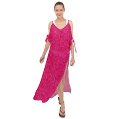 Pink Abstract Crimson Triangle Maxi Chiffon Cover Up Dress by Posterlux