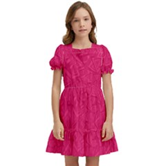 Pink Abstract Crimson Triangle Kids  Puff Sleeved Dress by Posterlux