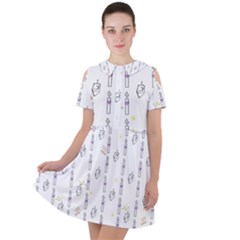 Dreidel Candles Spinning Top Short Sleeve Shoulder Cut Out Dress  by Posterlux