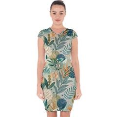 Leaves Pattern Flora Nature Capsleeve Drawstring Dress  by Posterlux