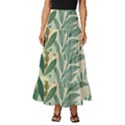 Leaves Pattern Flora Nature Tiered Ruffle Maxi Skirt View1