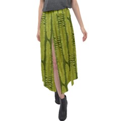 Fern Texture Nature Leaves Velour Split Maxi Skirt by Posterlux