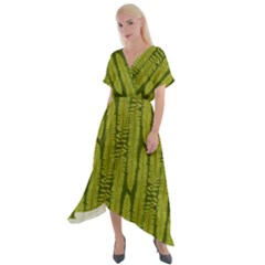 Fern Texture Nature Leaves Cross Front Sharkbite Hem Maxi Dress by Posterlux