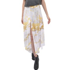 Marble Pattern Velour Split Maxi Skirt by Posterlux