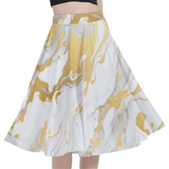 Marble Pattern A-line Full Circle Midi Skirt With Pocket by Posterlux