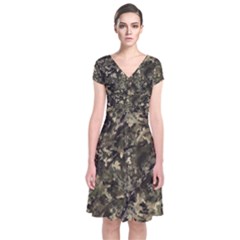 Camouflage Army Survival Uniform Short Sleeve Front Wrap Dress by Posterlux