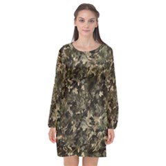 Camouflage Army Survival Uniform Long Sleeve Chiffon Shift Dress  by Posterlux