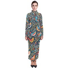 Birds Pattern Flowers Whimsical Turtleneck Maxi Dress by Salmanaz77