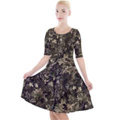 Camouflage Army Survival Uniform Quarter Sleeve A-line Dress With Pockets by Posterlux