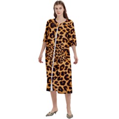 Leopard Skin Texture Macro, Brown Women s Cotton 3/4 Sleeve Nightgown by kyorashop23