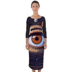 Eye Of The Universe (ai) Quarter Sleeve Midi Bodycon Dress by dflcprintsclothing