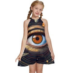 Eye Of The Universe (ai) Kids  Halter Collar Waist Tie Chiffon Dress by dflcprintsclothing