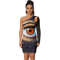 Eye Of The Universe (ai) Long Sleeve One Shoulder Mini Dress by dflcprintsclothing