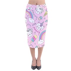 Beautiful Cute Animals Pattern Pink Velvet Midi Pencil Skirt by Grandong