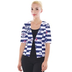 Seamless Marine Pattern Cropped Button Cardigan by Ket1n9