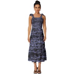 Aliens Entrails – Dark Blue Print Pattern Design Tie-strap Tiered Midi Chiffon Dress by dflcprintsclothing