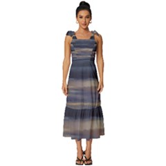 Twilight Serenade Print Tie-strap Tiered Midi Chiffon Dress by dflcprintsclothing