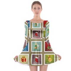 Christmas Stamp Pattern Long Sleeve Skater Dress by Maspions