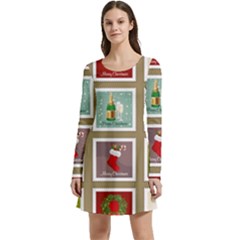 Christmas Stamp Pattern Long Sleeve Velour Skater Dress by Maspions