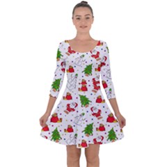 Christmas Pattern  Trees Santa Quarter Sleeve Skater Dress by Maspions