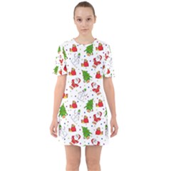 Christmas Pattern  Trees Santa Sixties Short Sleeve Mini Dress by Maspions