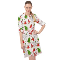 Christmas Pattern  Trees Santa Long Sleeve Mini Shirt Dress by Maspions