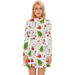 Christmas Pattern  Trees Santa Long Sleeve Velour Longline Dress by Maspions