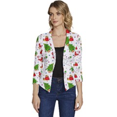 Christmas Pattern  Trees Santa Women s Casual 3/4 Sleeve Spring Jacket by Maspions