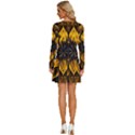 Yellow Flower Pattern Leaves Long Sleeve Deep V Mini Dress  View4