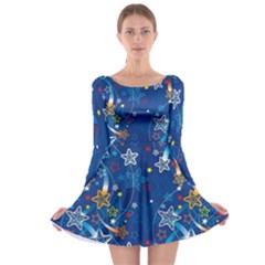 Christmas Stars Pattern Star Long Sleeve Skater Dress by Maspions