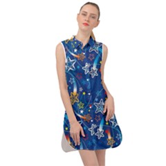 Christmas Stars Pattern Star Sleeveless Shirt Dress by Maspions