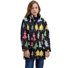 Fun Christmas Trees Adoxali Scandinavian Artistic Background Pattern Kids  Hooded Longline Puffer Jacket by Maspions