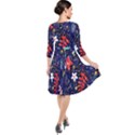 Festive Floral Pattern Christmas Blue Floral Flower Foliage Leaves Pattern Red Snow Winter Quarter Sleeve Waist Band Dress View2