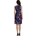 Festive Floral Pattern Christmas Blue Floral Flower Foliage Leaves Pattern Red Snow Winter Sleeveless Dress With Pocket View4