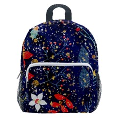 Festive Floral Pattern Christmas Blue Floral Flower Foliage Leaves Pattern Red Snow Winter Kids  Age 5-10 Lightweight School Backpack With Side Pockets by Maspions