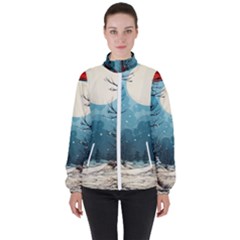 Christmas Frame Border Women s High Neck Windbreaker by Apen