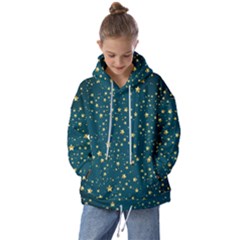 Star Golden Pattern Christmas Design White Gold Kids  Oversized Hoodie by Apen