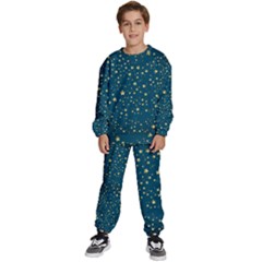 Star Golden Pattern Christmas Design White Gold Kids  Sweatshirt Set by Apen