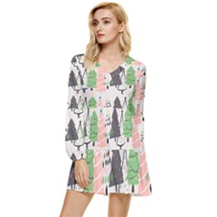 Christmas Trees Icons Tiered Long Sleeve Mini Dress by Apen