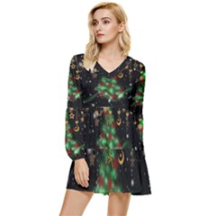 Christmas Star Jewellery Tiered Long Sleeve Mini Dress by anzea