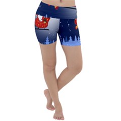 Deer Santa Claus Flying Trees Moon Night Merry Christmas Lightweight Velour Yoga Shorts by anzea