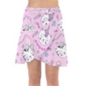 Beautiful Cute Animals Pattern Pink Wrap Front Skirt View1