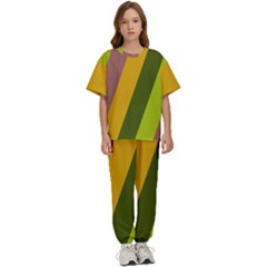 Autumn Harmony Geometric Style Print  Kids  T-shirt And Pants Sports Set by dflcprintsclothing