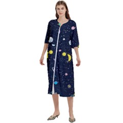 Aesthetic Outer Space Cartoon Art Women s Cotton 3/4 Sleeve Nightgown by Bedest