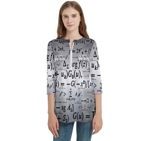 Math Formula Women s Zip Front V-neck 3/4 Sleeve Casual Top Pocket Shirt by Bedest