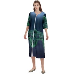 Jungle Road Hawaii Asphalt Mountains Green Women s Cotton 3/4 Sleeve Nightgown by Bedest