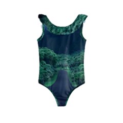 Jungle Road Hawaii Asphalt Mountains Green Kids  Frill Swimsuit by Bedest