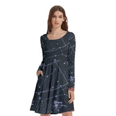 Astrology Surreal Surrealism Trippy Visual Art Long Sleeve Knee Length Skater Dress With Pockets by Bedest