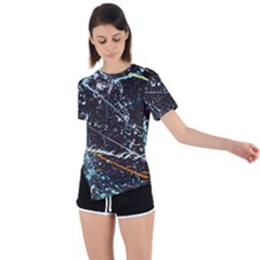 Abstract Colorful Texture Asymmetrical Short Sleeve Sports T-shirt by Bedest