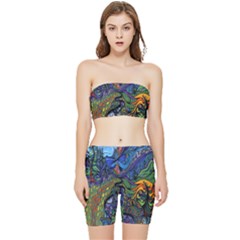 Psychedelic Digital Art Artwork Landscape Colorful Stretch Shorts And Tube Top Set by Bedest